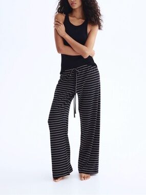 H&M Black Wide-Leg Lounge Pants with White Stripes Sz m
